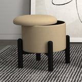 2. "Beige and Black Round Storage Ottoman - Perfect for Small Spaces"