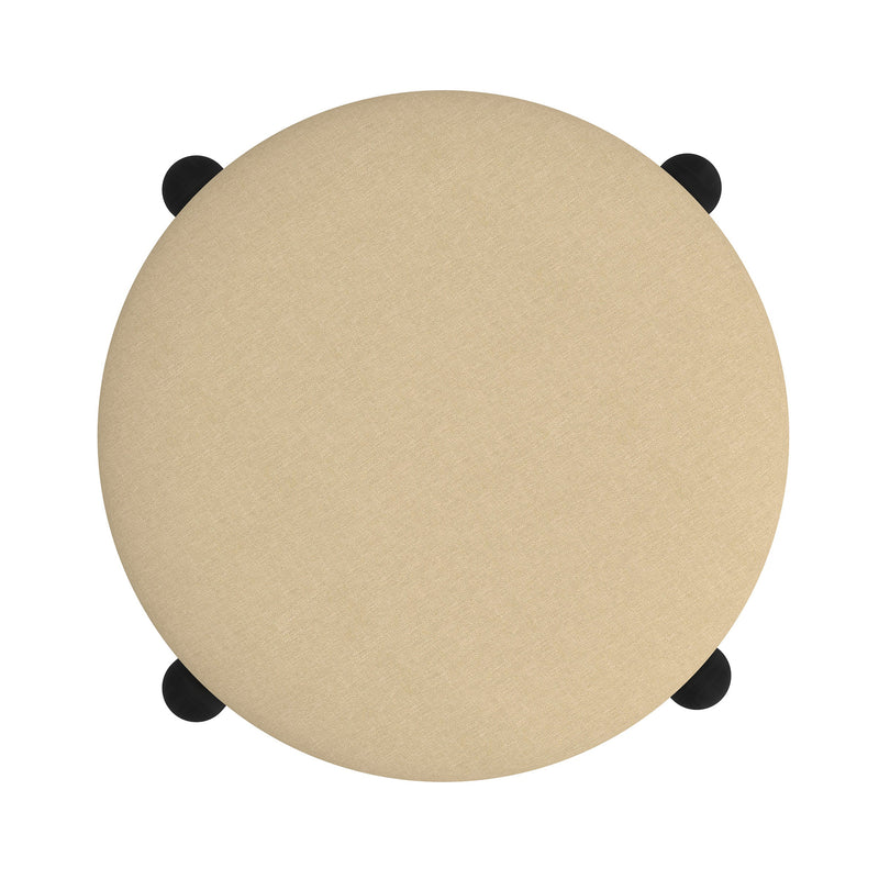 6. "Beige and Black Storage Ottoman - Ideal for Organizing Clutter"