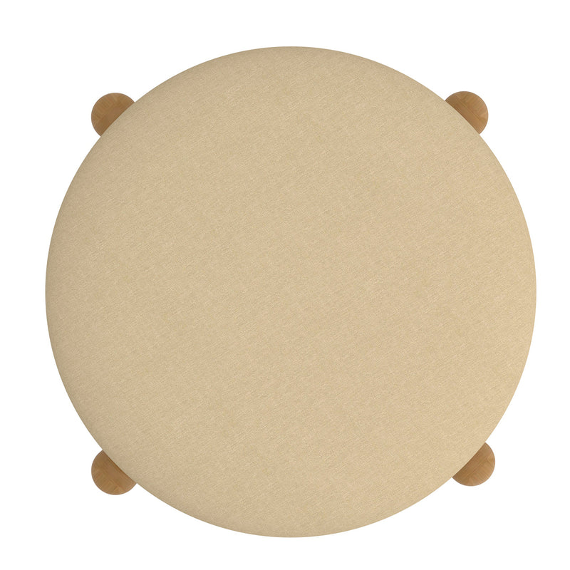 6. "Beige and Natural Round Ottoman - Stylish Addition to Any Room"