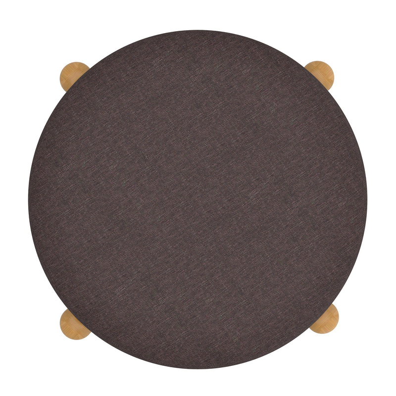 6. "Charcoal and Natural Round Ottoman - Ideal for Extra Seating and Storage"