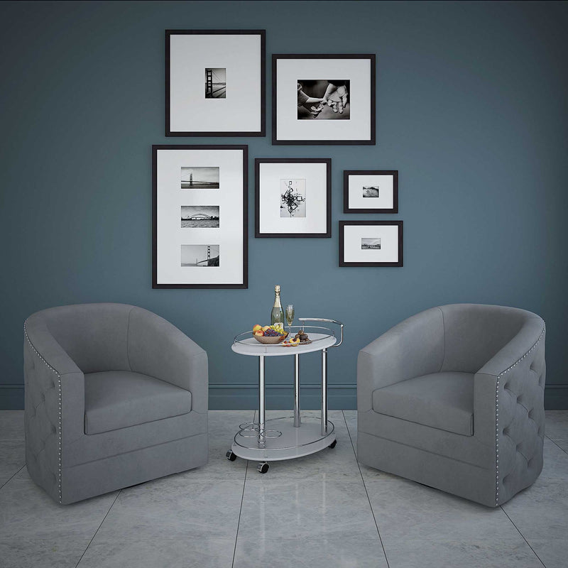 2. "Grey Velci Accent Chair - Perfect addition to any modern living space"