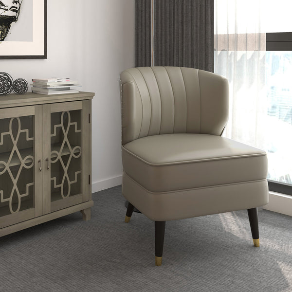 2. "Grey-Beige and Espresso Kyrie Accent Chair - Enhance your living space with this elegant piece"