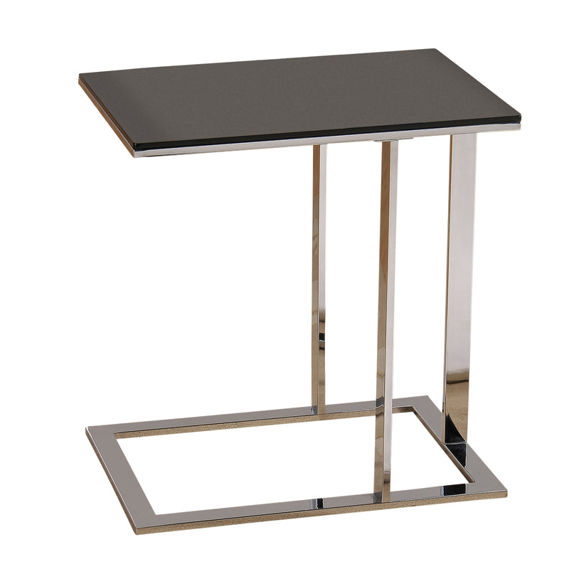 1. "Modern chrome and black accent table with sleek design"