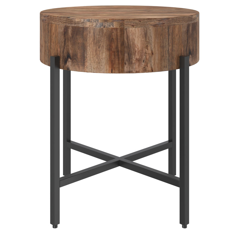 4. "Blox Round Accent Table in Natural and Black - Durable and long-lasting construction"