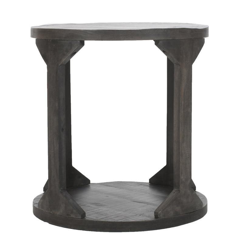 3. "Avni Round Accent Table - Distressed Grey finish for a rustic touch"