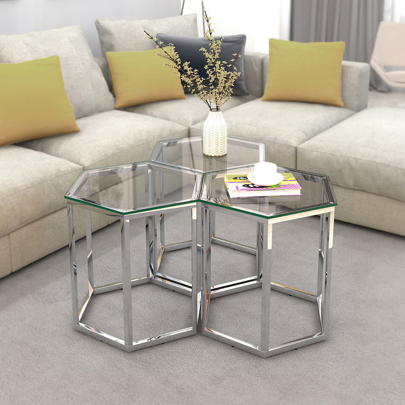 2. "Silver accent table set - Perfect addition to any living space"