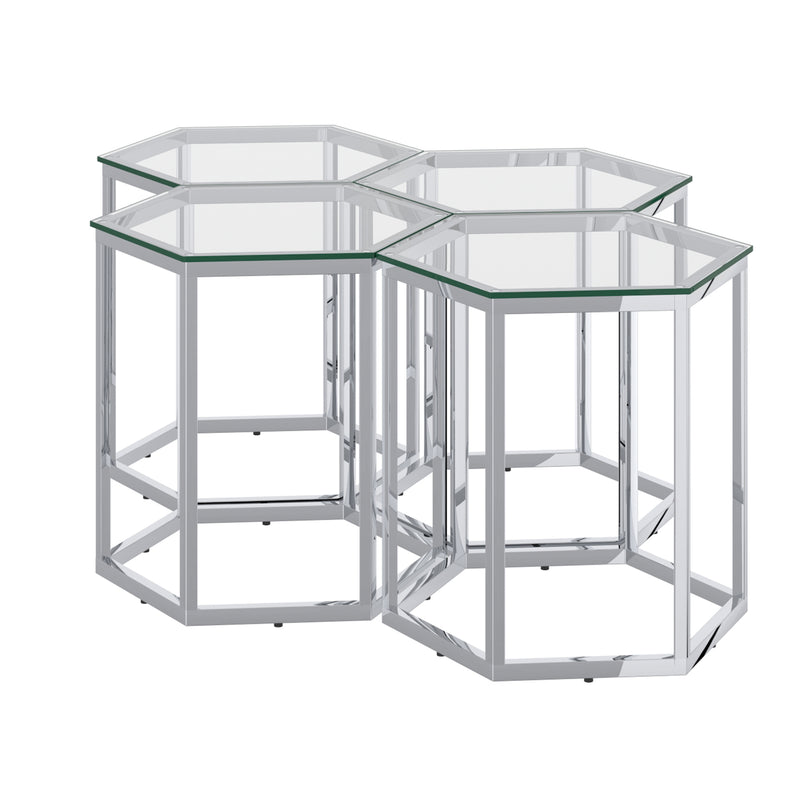 6. "Fleur 4pc Accent Table Set - Silver finish with intricate detailing for a luxurious look"
