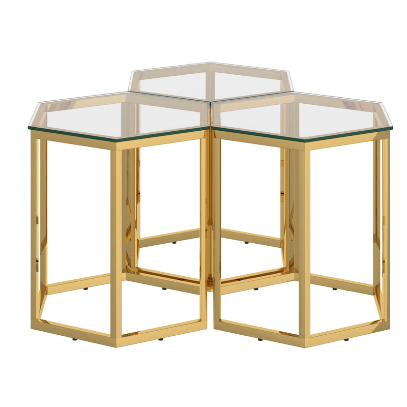 1. "Fleur 3pc Accent Table Set in Gold - Elegant and versatile furniture for your living space"