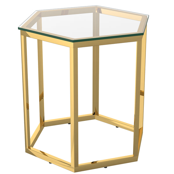 1. "Fleur Accent Table in Gold with intricate floral design"