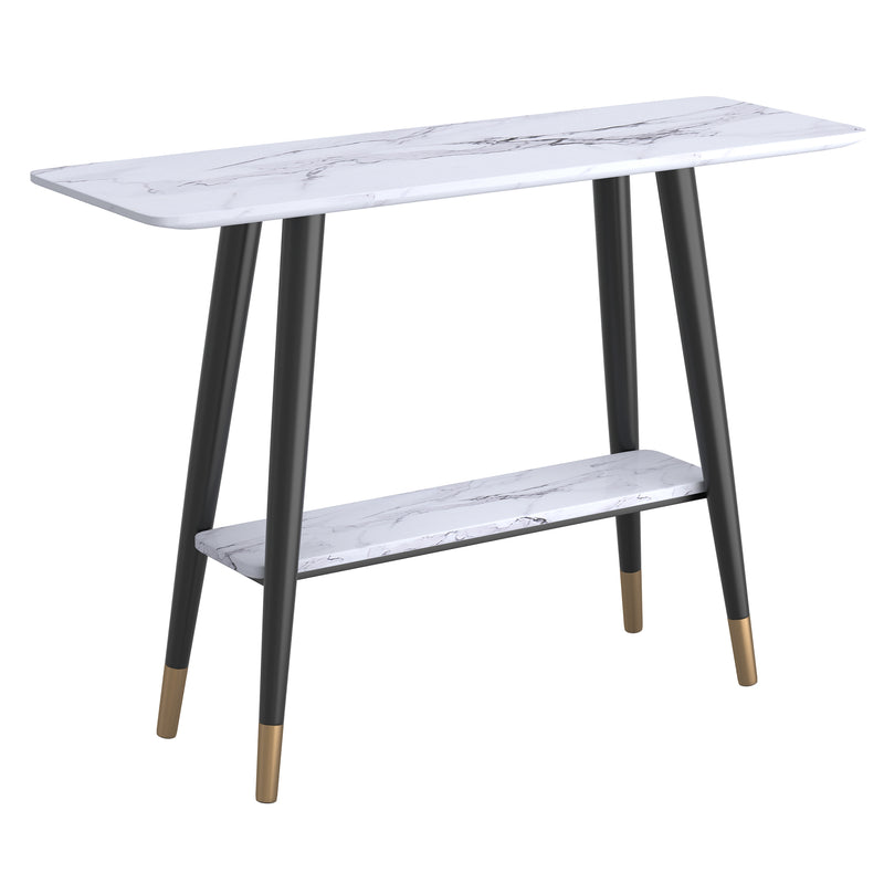 1. "Emery 2-Tier Console Table in White Faux Marble - Elegant and Functional Furniture"