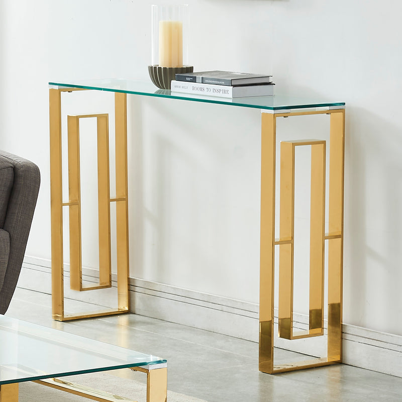 2. "Gold Eros Console/Desk - Stylish and Functional Home Office Solution"