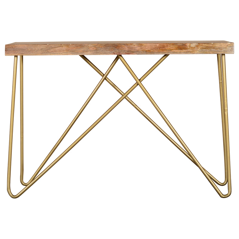 3. "Versatile Madox Console Table in Natural and Aged Gold with a sleek design"