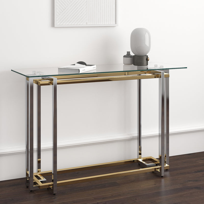 2. "Silver and Gold Florina Console Table - Stylish and Functional Home Decor"