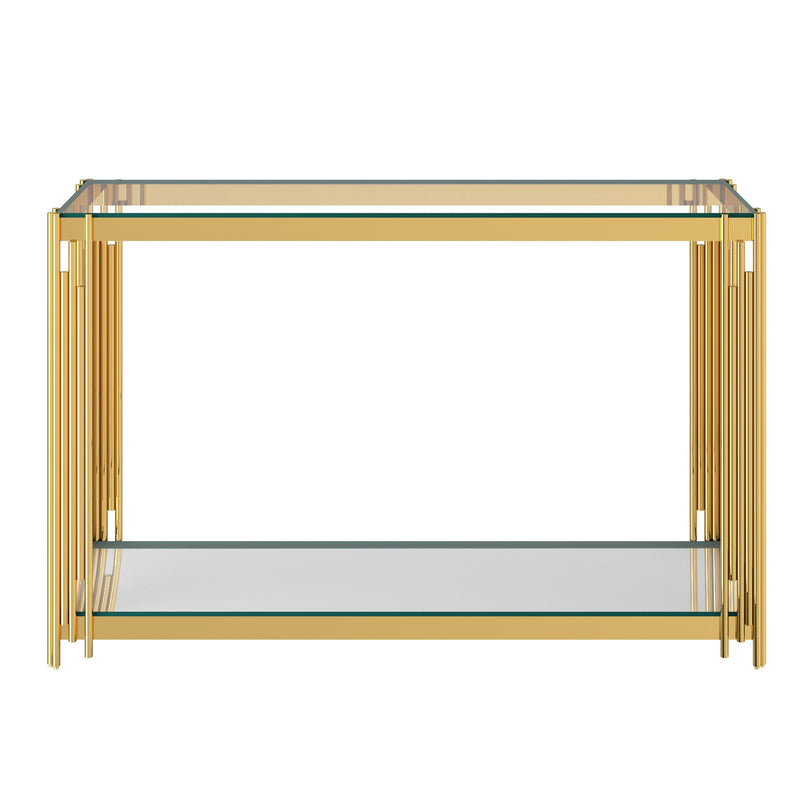 3. "Versatile Estrel Console Table in Gold with a sleek finish"
