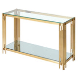 6. "Contemporary Estrel Console Table in Gold with a sturdy construction"