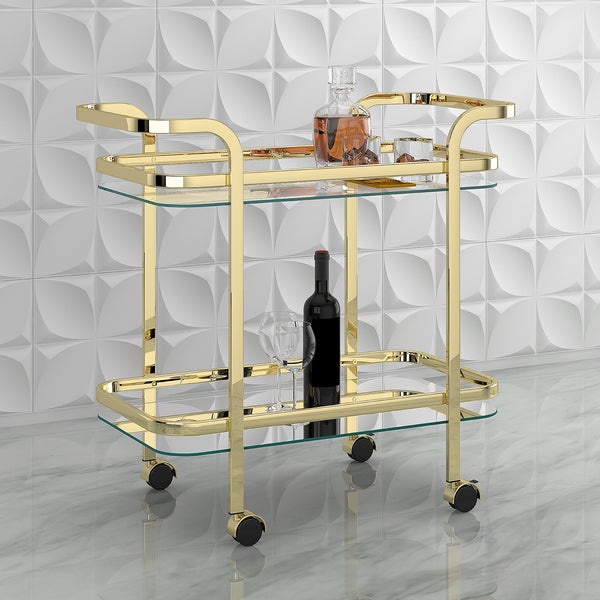 2. "Polished Gold Bar Cart - Stylish and Versatile"
