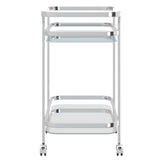 4. "Sturdy and durable 2-tier bar cart in chrome - Convenient storage solution"