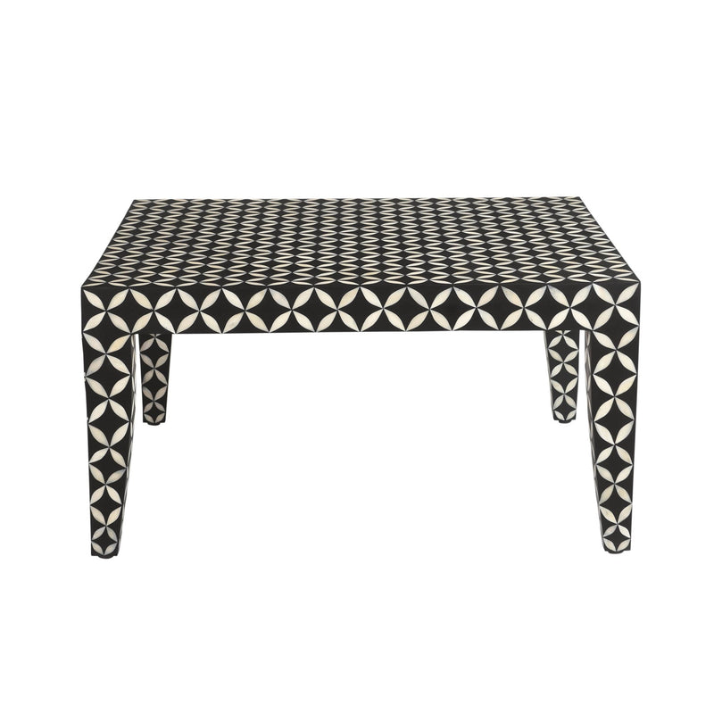 2. "Stunning Morocco Coffee Table featuring a mosaic tile top and brass accents"