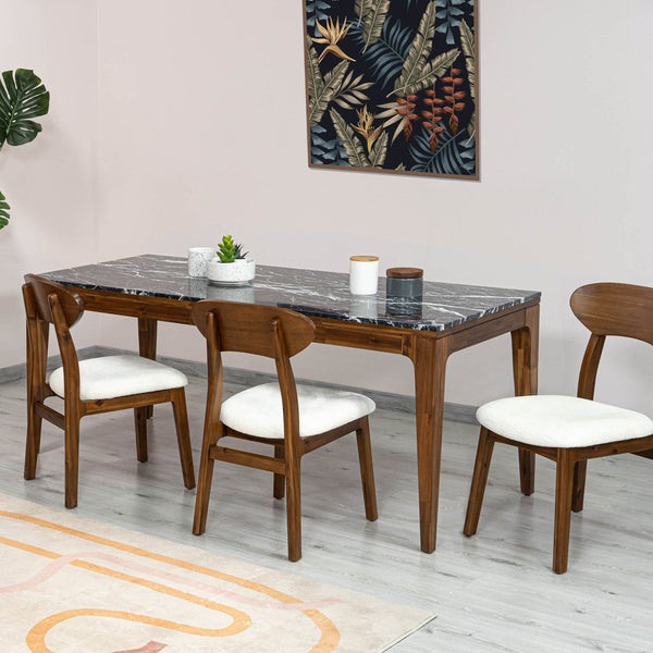 2. "Modern Allure Dining Table with sleek design and metal accents"
