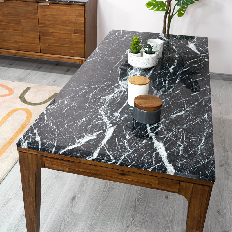 10. "Chic Allure Dining Table featuring a tempered glass top for easy cleaning"