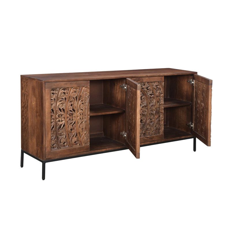 4. "Functional sideboard with stylish carved accents"