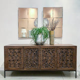 8. "Contemporary sideboard with unique hand-carved design"