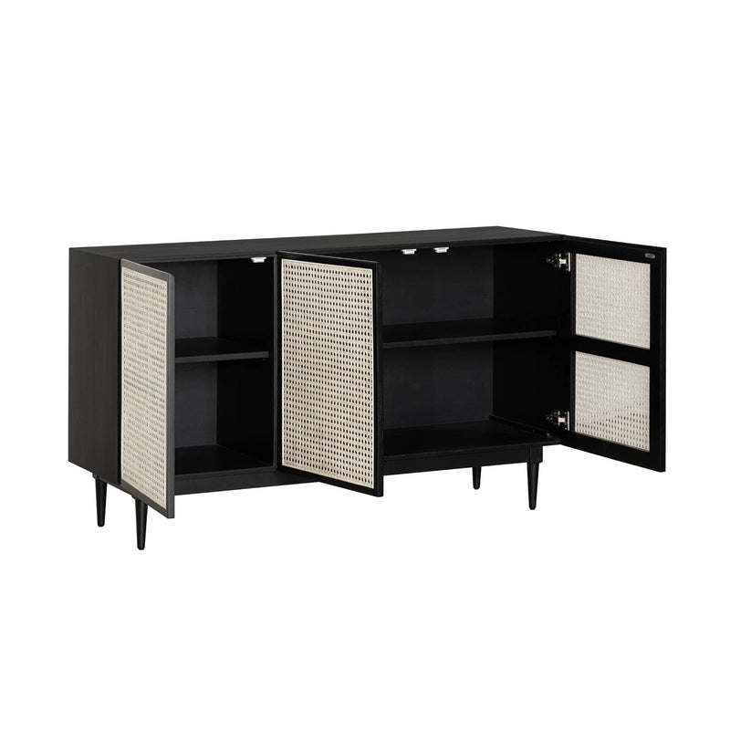 5. "Functional cane sideboard with spacious drawers - ideal for storing cutlery and linens"