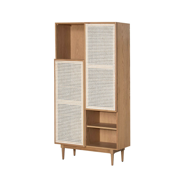 1. "Cane bookcase with natural finish"