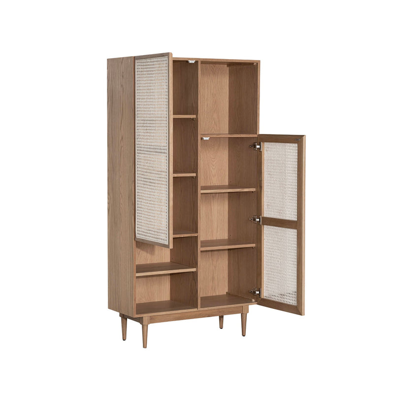 5. "Versatile cane bookcase for organizing books and decor"