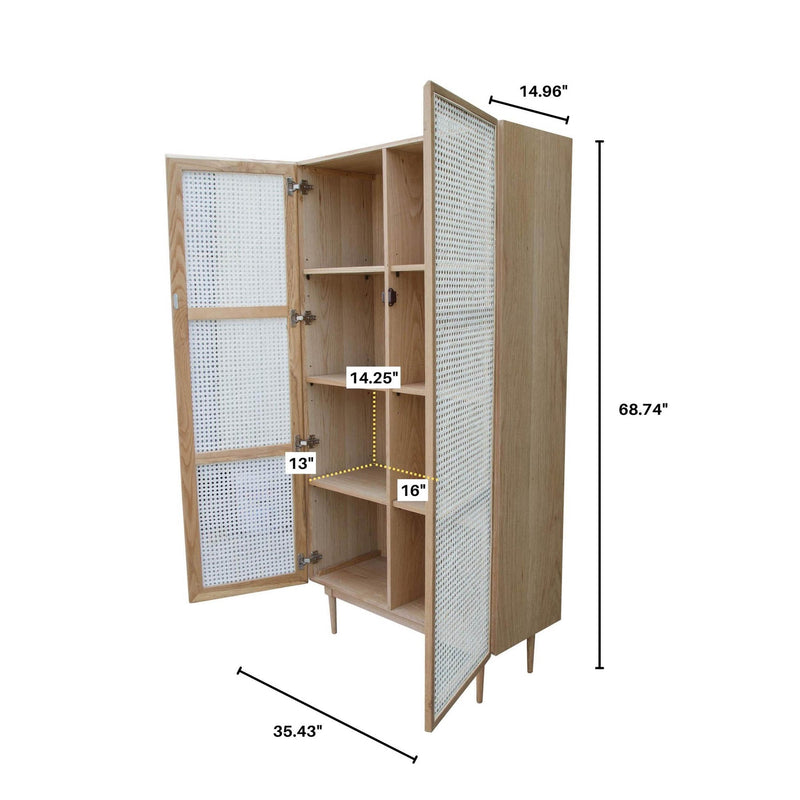 3. Medium-sized bookcase with full doors in natural cane