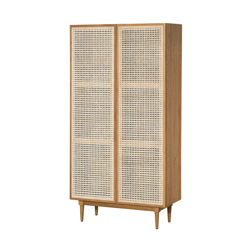 1. Cane bookcase with full doors - natural finish