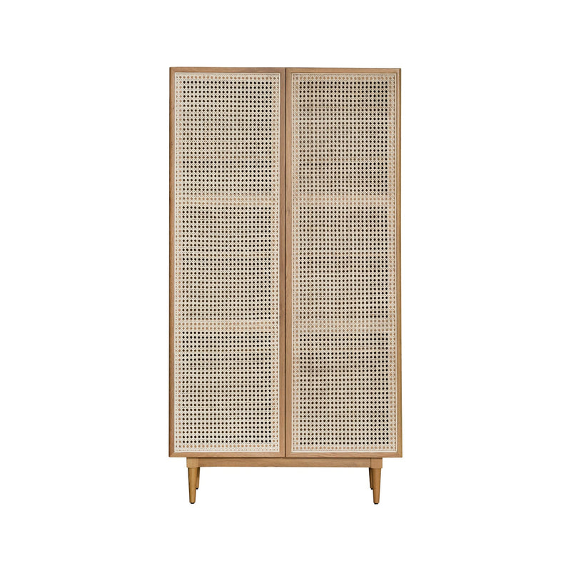 4. Stylish cane bookcase with full doors - natural color