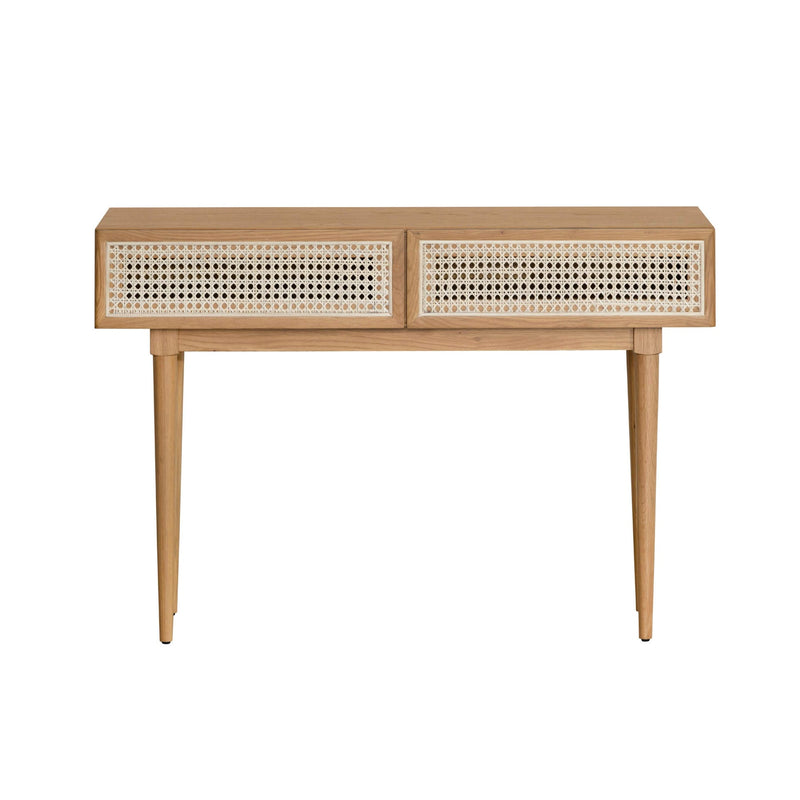 2. "Medium-sized Cane Console Table - Natural, ideal for small to medium-sized living spaces"
