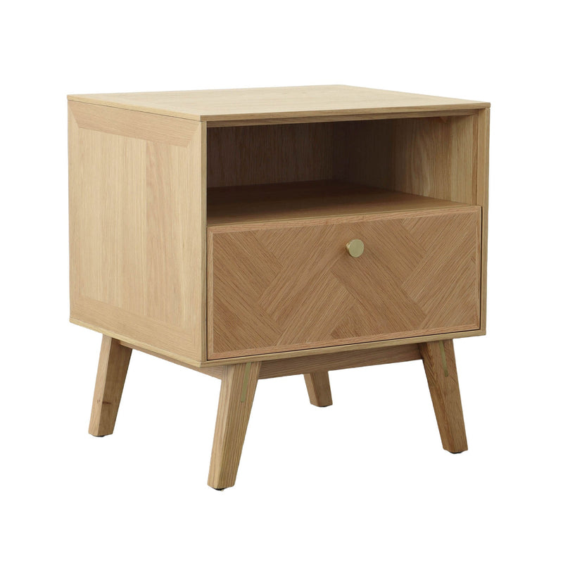 1. "Colton Nightstand with spacious drawer and open shelf"