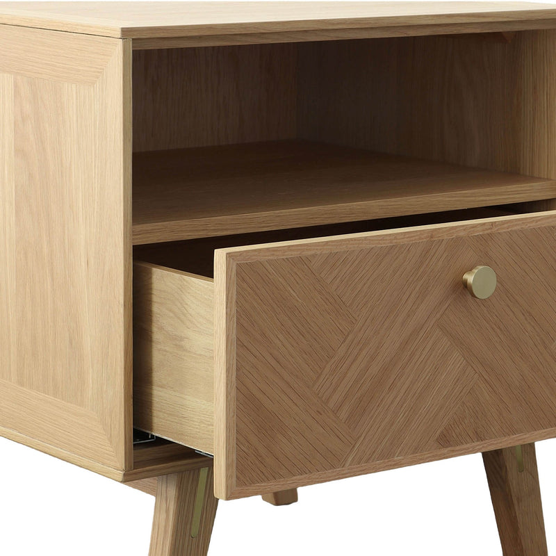 7. "Contemporary Colton Nightstand with a smooth, lacquered surface"