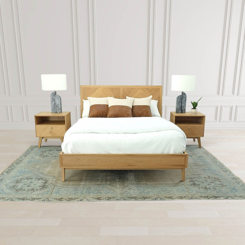2. "Colton Queen Bed - Sturdy wooden frame with a luxurious finish"