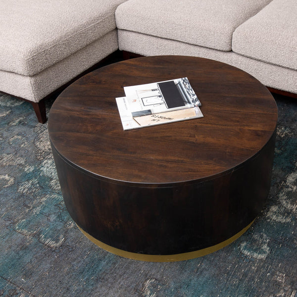 2. "Modern Form Coffee Table with sturdy metal frame and wooden accents"