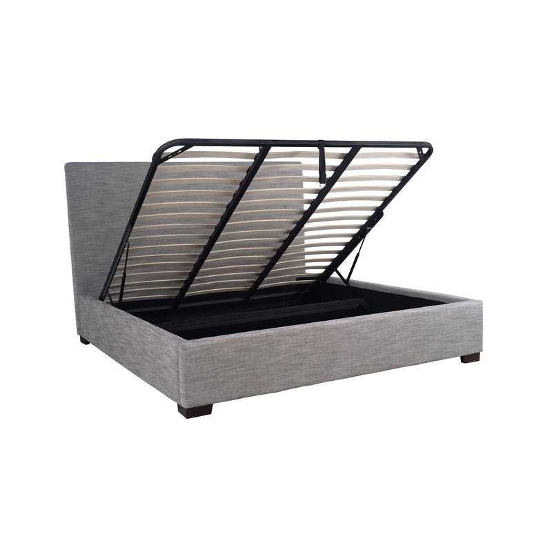 2. "Dovetail Grey Linen King Bed with built-in storage drawers - Finlay Storage King Bed"