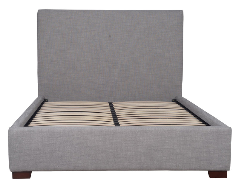 1. "Finlay Storage Queen Bed - Dovetail Grey Linen with spacious under-bed storage"