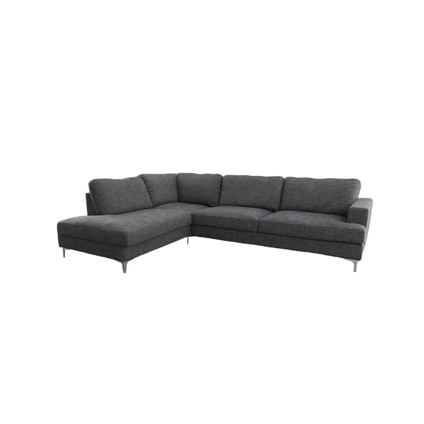 1. Feather Left Sectional - Charcoal Linen with Plush Cushions