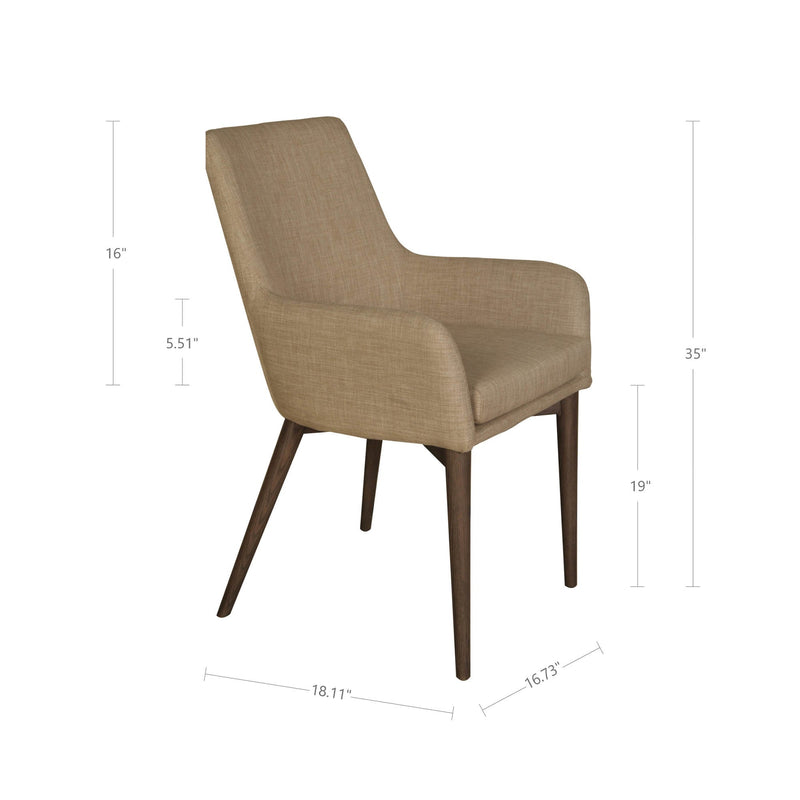 6. "Durable beige Fritz Arm Dining Chair with sleek wooden legs"