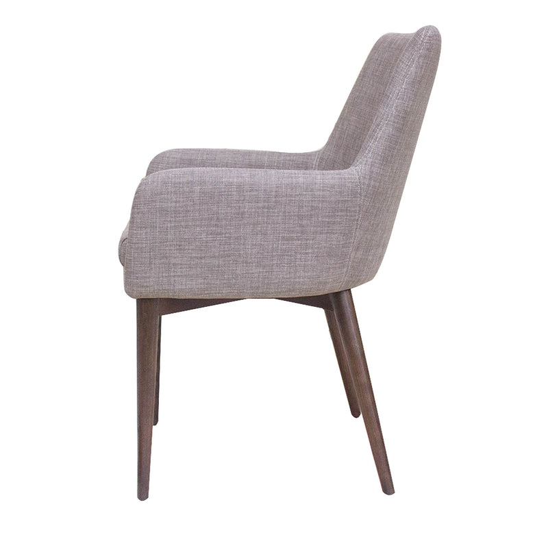 3. "Light Grey Fritz Arm Dining Chair with sturdy wooden legs"