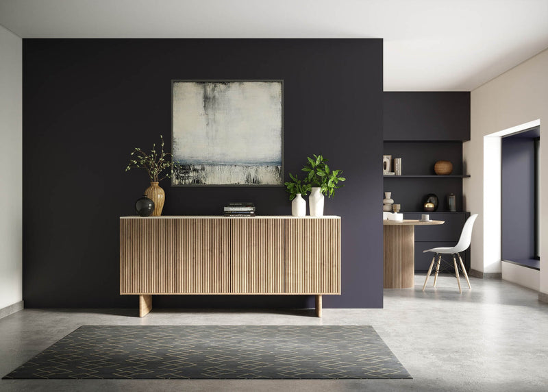 2. "Modern Hedron Sideboard featuring adjustable shelves and stylish finish"