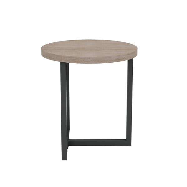 1. "Irondale Round Side Table with Rustic Wood Finish - Perfect for Small Spaces"