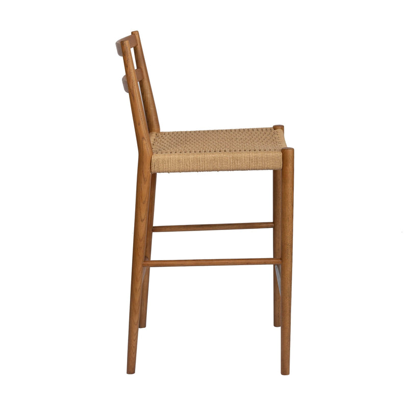 3. "Comfortable Jakarta Counter Stool With Back - Walnut/Natural Woven Seat for bar or counter seating"