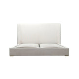2. "Stylish Lara Queen Bed with upholstered frame and wooden legs"