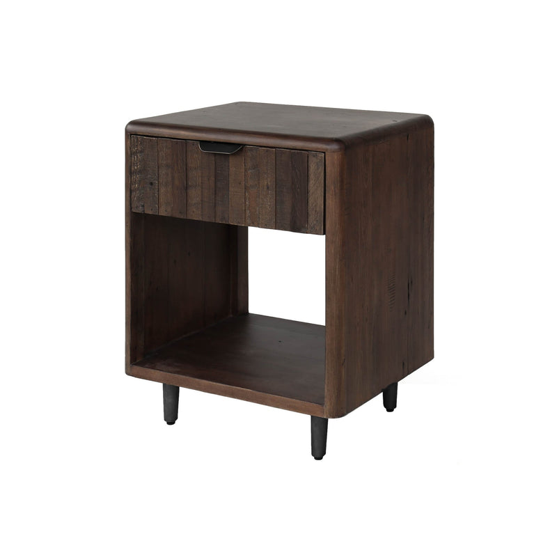 1. "Lineo Nightstand - Burnt Oak with spacious drawer and open shelf"