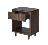 3. "Stylish Lineo Nightstand - Burnt Oak featuring contemporary aesthetics and functional space"