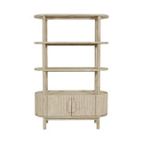 2. "Sturdy wooden bookshelf with ample space for organizing books and decor"