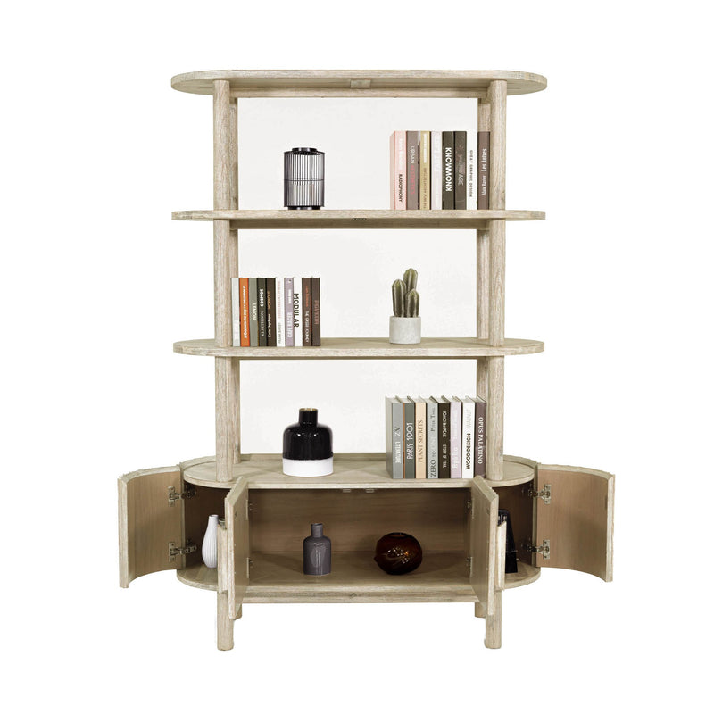 4. "Functional and space-saving bookshelf with multiple compartments for efficient storage"